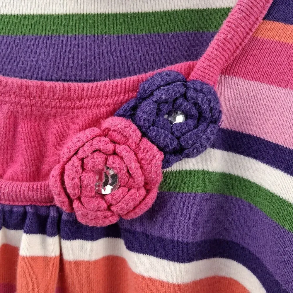 Gymboree Falling For Feathers Striped Dress Size 7 Colorful 3D Flowers